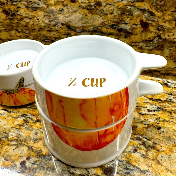 Set of (4) Stacking Measuring Cups - Fall, Thanksgiving, Pumpkin Theme - Ceramic - Picture 6 of 12